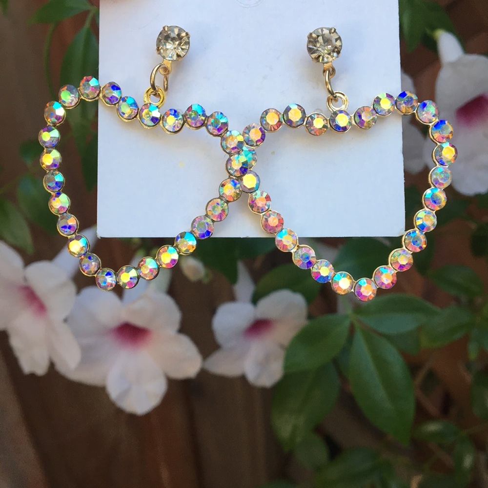 Aurora Borealis Crystal Heart Hoop Earrings - Picture 5 of 7
